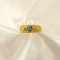 18K Yellow Gold Ring | Byzantine ring | 18K byzantine ring | Handmade Jewelry | Sapphire Stone Ring | Diamond Stones Ring | Mother Day Gift  ✪ With the ring you will receive an official gemological certificate! RING DETAILS:  Material:18k yellow gold Weight:3,9gr Sapphire stone: 0.28ct Diamond stones (2):0.08ct ♦ Payment Options Available  ♦ Free Shipping Via FedEx ♦ All pieces come in gift box  ♦ All our jewelry comes with a certificate 💖Welcome To Our Shop , Great To Know You All Here  Discov Byzantine Ring With Bezel Setting For Gift, Yellow Gold Byzantine Gemstone Rings, Byzantine Yellow Gold Gemstone Rings, Byzantine Yellow Gold Rings With Gemstone, Byzantine Intaglio Ring For Anniversary, Gold Byzantine Ring With Bezel Setting, Gold Sapphire Ring With Intricate Design As Gift, Oval Byzantine Style Anniversary Rings, Handmade Byzantine Oval Rings