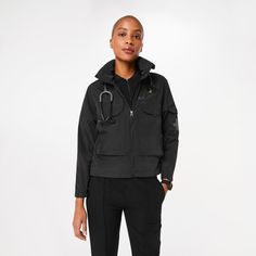 Official FIGS® Outerwear. Get Free Shipping On Orders $50+! | FIGS Womens Black On-Shift Extremes Jacket™ Closet Revamp, Black Figs, Vest Layering, Green Scrubs, Black Fig, Mens Scrubs, British Racing Green, Racing Gear, Scrub Jackets