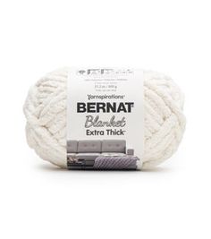 bernat blanket extra thick yarn in white, on a white background with the label