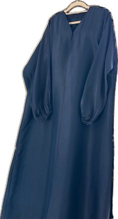 Elegant Blue Long Sleeve Abaya, Elegant Long Sleeve Blue Abaya, Modest Blue Niqab For Eid, Blue Long Khimar For Eid, Long Blue Khimar For Eid, Blue Formal Thobe For Eid, Blue Modest Khimar For Eid, Blue Modest Long Abaya, Long Blue Abaya For Eid