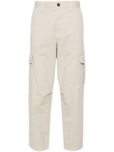 light beige cotton blend mid-rise concealed fly and button fastening belt loops two side welt pockets two side cargo pockets two rear jetted pockets tapered leg Cream Utility Cargo Pants, Utility Cream Cargo Pants, Utility Cream Cargo Pants With Pockets, Cream Utility Cargo Pants With Pockets, Cream Cargo Pants For Workwear, Cream Cargo Pants With Pockets For Workwear, Cream Cotton Cargo Pants, Cream Straight Leg Utility Cargo Pants, Beige Straight Leg Cargo Pants With Flap Pockets