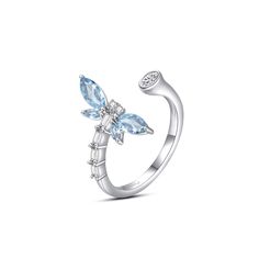 FANCIME "Crystal Dream" Dragonfly Open Sterling Silver Ring Main Blue Nature-inspired Ring For Gift, Symbolic Meanings, Funny Gifts For Friends, Dragonfly Charm, Favorite Animal, Garden Features, Blue Rings, Cz Stone, In Nature