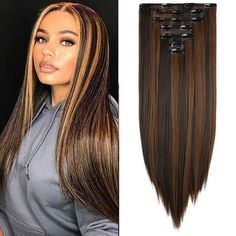 Each Package Contains 7 Pcs Double Weft Full Head Hair Extensions. 7pieces With 16clips (1 X 8" Width With 4 Clips; 2 X 6" Width With 3 Clips; 2 X 4" Width With 2 Clips; 2 X 2" Width With 1 Clip). Sewn With Quality Clips, Secure And Comfortable To Wear. Well Crafted Double Wefts, No Shedding; Kept Thickness From Top To End, Tangle Free. It Looks Real Like Your Own Hair, This Clip In Hair Extension Gives You Longer, More Volume, More Beautiful Hair, And Is So Easy To Put In. Its Loose Wave Textur Clip In Hair Extensions Dark Brown, Laced Hair Extensions, Clip In Hair Extension, Front Braids, Human Hair Clip Ins, Hair Tape, Ponytail Hair Extensions, Curly Hair Wig, Ombre Wigs