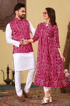 Elevate your ethnic style with our exquisite readymade Kurta Pyjama set, paired with a stunning Bandhani printed jacket. Crafted from the finest cotton fabric, this ensemble is designed for ultimate comfort and elegance, making it perfect for any special occasion. Bandhani Kurta, Bandhani Print, Kurta For Men, Kurta Pyjama, Couple Dress, Cotton Kurta, Jacket For Men, Print Jacket, Pink Fabric