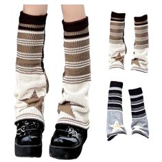 Socks With Designs, Knee High Stockings Outfit, Y2k Leg Warmers, Knit Y2k, Gothic Socks, Striped Leg Warmers, Winter Kawaii, Warmer Socks, 80s Y2k