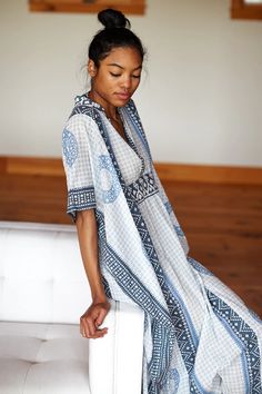 Emerson Caftan - Cerulean Organic - Emerson Fry Boho Beach Wear, Boho Chic Skirts, Beach Wardrobe, Emerson Fry, St Barths, Kaftan Style, Boho Style Outfits, Future Clothes, Hook Eye