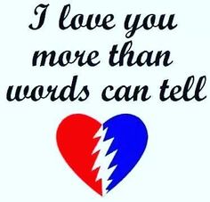 two hearts with the words i love you more than words can tell in blue and red