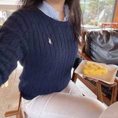 Polo Clothes Women, Sweater Over Shirt Outfit Women, Ralph Lauren Blue Sweater Outfit, Blue Ralph Lauren Sweater Outfit, Ralph Lauren Knit Sweater Outfit, Ralph Lauren Polo Shirt Outfit Women's, Polo Sweater Outfit Women, Blue Polo Outfit, Ralph Lauren Women Outfits