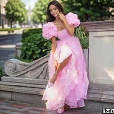 Fisdy - Elegant French-inspired Maxi Organza Gown Dress with Flattering Puff Sleeves and Tiered Ruffle Details Tube Gown, Organza Gown, White Floral Maxi Dress, Organza Gowns, Dress With Puff Sleeves, Royal Dresses, Evening Gown Dresses, Long Sleeve Evening Dresses, Maxi Gown Dress