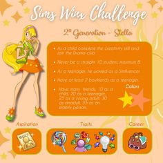 Generational challenge idea for The Sims 4. Winx Challenge. Each generation is a different Winx. Hope you like it. Modify it however you want to make your game more fun. Joy Of Life Challenge Sims 4, Sims 4 Legacy Challenge Base Game, Sims Gameplay Ideas, Sims 4 Legacy Challenge