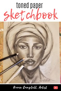 a pencil drawing of a woman's face with the title tone paper sketchbook