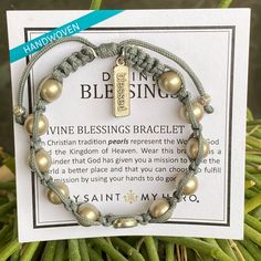 Full Details Are On The Written Card In Pictures. Swarovski Pearls Are Gray With A Slight Goldish Hue. Bracelet Is Adjustable. Blessing Bracelet, Christian Traditions, Kingdom Of Heaven, Swarovski Pearls, Religious Gifts, My Hero, Adjustable Bracelet, Womens Jewelry Bracelets, Hand Weaving