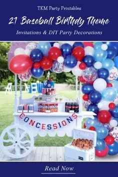 an ice cream cart decorated with balloons and confetti for a fourth of july celebration