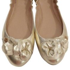 Beautiful Tory Burch Shoes. No Box. Luxury Gold Flats For Spring, Luxury Gold Flats With Round Toe, Gold Flats For Spring Wedding, Luxury Closed Toe Flats For Spring, Luxury Spring Closed Toe Flats, Elegant Gold Flats For Spring, Gold Round Toe Flats For Galas, Tory Burch Minnie Flats, Silver Ballet Flats