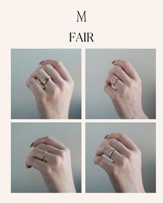 four images of different types of rings on their fingers, with the words m fair above them