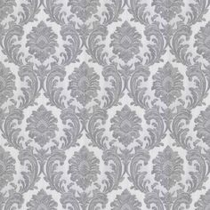 a white and grey wallpaper with an ornate design