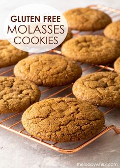 gluten free molasses cookies cooling on a rack with text overlay