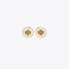 Kira Enamel Circle-Stud Earring: Women's Designer Earrings | Tory Burch Classic Gold Enamel Earrings, White Earrings With Black Enamel, Kira Chevron, Tory Burch Earrings, Tory Burch Kira, Circle Earrings Studs, Circle Studs, How To Look Classy, Pierced Ears