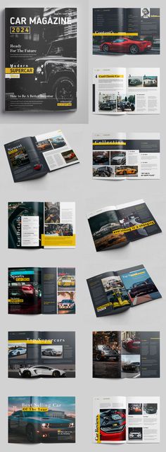 an assortment of brochures with cars on them