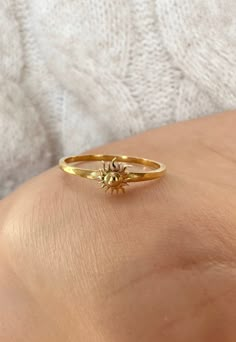 Gold Sun Ring, Sunrise Ring, 14K Solid Gold, Handmade Gift, Mothers Day Gift Sun Promise Ring, Sun Inspired Jewelry, Sun Ring Aesthetic, Everyday Symbolic Yellow Gold Rings, Gold Sun Ring, Celestial Yellow Gold Signet Ring Gift, Celestial Style Yellow Gold Signet Ring Gift, Gold Rings With Sun Design For Gift, Gold Rings With Sun Design As Gift