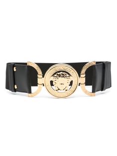 black leather trim elasticated band Medusa Head motif signature Greca detailing gold-tone hardware clasp and magnetic fastening This piece comes complete with a protective dust bag. Luxury Black Belt Buckles With Gold-tone Hardware, Modern Black Belt With Gold-tone Logo Plaque, Modern Black Belt Buckle With Gold-tone Logo, Elegant Black Belt Buckle With Gold-tone Logo, Luxury Gold Belt Buckles With Metal Logo, Formal Black Belt Buckles With Gold-tone Logo, Designer Black Belt With Gold-tone Logo Plaque, Luxury Black Belt Buckle With Gold-tone Logo Plaque, Designer Black Belts With Gold-tone Logo Plaque