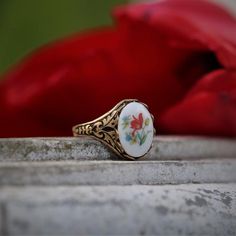 Victorian style German Tulip Cameo.  Available on an antiqued brass or silver vintage ring.I do not recommend that this be worn while bathing or swimming although normal handwashing is fine. January Birthday, Vintage Style Rings, Sagittarius And Capricorn, Snowflake Obsidian, White Howlite, Taurus And Gemini, Eye Ring, Vintage Ring, Victorian Style