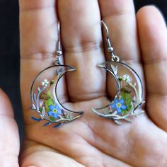 Wildflower Birthday, Half Moon Earrings, Cottagecore Style, Celestial Jewelry, Birthday Gift For Her, Moon Earrings, Bohemian Wedding, Half Moon, Crafts To Sell