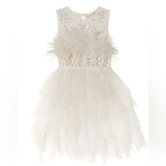 Tutu Du Monde Holiday Snow Princess Tutu Dress - Milk This Tutu Dress Features A Beautiful Tank Style Soft Cotton Bodice Is Embellished With A Scattering Of Sparkling Beads And Sequins. Plumes Of Silky Soft Ostrich Feathers Burst From The Waistline. It Also Features One Button Closure At The Back Neck For Ease Of Wear And A Knee-Length Style Skirt Which Falls Vertically In Gathered Tulle Layers For A High-Volume Silhouette. Size 10 - 11 In Milk White Sister Set? Message If Interested In Both Nwo Elegant Feather Trim Dresses For Dress-up, Elegant Dress With Feather Trim For Dress-up, White Princess Dress For Summer Dress-up, Spring Feather Trim Dress For Dress-up, White Sleeveless Princess Dress For Dress-up, Spring Feather Trim Dress, White Sleeveless Dress For Dress-up Occasions, White Sleeveless Dress For Dress-up, White Fitted Princess Dress For Summer