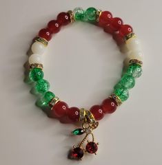 . Handmade Rosary Bangle Bracelet As Gift, Handmade Rosary Bangle Bracelet For Gift, Casual Red Bracelet, Handmade Christmas Jewelry Bracelets, Multicolor Christmas Bracelet Jewelry, Handmade Holiday Bracelet Jewelry, Christmas Bangle Jewelry Gift, Handmade Christmas Bracelet Jewelry, Casual Handmade Crystal Bracelet Gift