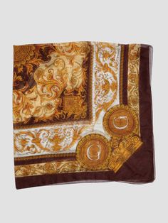 Lightweight and elegant, this sheer silk scarf comes with a baroque print and square design. Elegant Brown Silk Scarf For Formal Occasions, Classic Brown Silk Scarf, Luxury Rectangular Scarves, Luxury Silk Scarf For Formal Occasions, Luxury Rectangular Silk Scarf For Formal Occasions, Elegant Brown Square Silk Scarf, Elegant Brown Square Scarf, Elegant Brown Rectangular Silk Scarf, Elegant Printed Silk Scarf