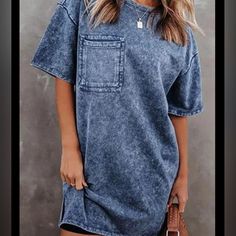 Brand New Only Tried On But No Tags Size Xxl Light Blue Real Pocket Denim Dresses Online, Short Sleeve Denim Dress, Mode Casual, Vintage Short, Vintage Shorts, 50 Fashion, Tee Dress, Women's Fashion Dresses, T Shirt Dress