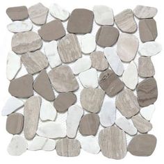 a white and grey mosaic tile with small rocks