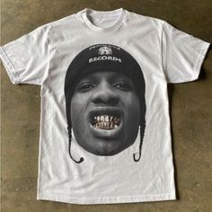 Grills T-Shirt Fast Shipping $25 Lowest I Can Do Custom Deadstock Hit Me With Questions Asap Rocky Graphic Tee, Mens Streetwear Shirts, Cool T Shirt Designs Graphics, Asap Rocky Shirt, Asap Rocky T Shirt, Graphic Tees White, Men Graphic Tees, Graphic Design Shirt, Cute Highschool Outfits