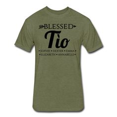 This Blessed Tio shirt is personalized with YOUR niece and/or nephew's names! We only print on premium, high quality, ultra soft t-shirts. No cheap, baggy, scratchy shirts here!  --Ultra soft, premium quality t-shirt --Professional DTG printing for a vibrant, long-lasting print --Durable with a lightweight, breathable feel --Tear away label for added comfort. --See size chart in the image gallery --More colors and sizes available by special order. Message me for details! We can print this design on many items such as hoodies, sweatshirts, tank tops, crop tops, aprons, coffee mugs, and more! Message me for details! Personalized Green Short Sleeve Tops, Personalized Short Sleeve Tops For Father's Day, Personalized Name Print Short Sleeve Tops, Father's Day Personalized Short Sleeve Tops, Customizable Casual T-shirt For Personalized Gift, Casual Short Sleeve T-shirt For Personalized Gift, Customizable Short Sleeve Shirt For Father's Day, Family Matching Short Sleeve T-shirt For Personalized Gift, Personalized Casual Short Sleeve T-shirt