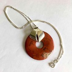 Unique Artist Signed Sterling Silver & Jasper Circular Stone Pendant Necklace  | eBay One Photo, Stone Pendant Necklace, Jasper Pendant, Jewelry Maker, Fine Jewellery Necklace, Stone Pendant, Box Design, Stone Pendants, Spring Rings