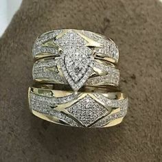 (eBay) Find many great new & used options and get the best deals for 3.00 CT Simulated Diamond Wedding Trio His & Her Ring Set 925 Silver Gold Finish at the best online prices at eBay! Free shipping for many products! Her Wedding Rings, His And Her Wedding Rings, Trio Ring Set, Ring Bands, Trio Ring, Engagement Ring Photos, Mens Ring Sizes, Diamond Wedding Rings Sets, Bridal Engagement Rings