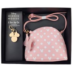 Disney Minnie Mouse Crossbody Purse Bag Three Piece Gift Set Crossbody Bag: A Pink Crossbody Bag Adorned With White Polkadots. Features The Iconic Minnie Mouse Bow Silhouette. Perfect For Carrying Essentials While Showcasing Your Love For Disney. Keychain: A Gold-Tone Keychain Featuring Minnie Mouse’s Head And Ears. Includes A Charm Of Her Signature Bow. Adds A Touch Of Disney Magic To Your Keys Or Bag. Packaging: The Set Comes In An Elegant Black Box, Making It Suitable For Gifting. Ideal For D Bow Silhouette, Pink Polkadot, Disney Keychain, Single Mama, Minnie Mouse Bow, Minnie Mouse Pink, Pink Crossbody Bag, Juicy Couture Charms, Purse Gift