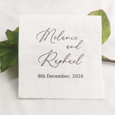 a close up of a napkin with a rose on it and the words,'wedding and