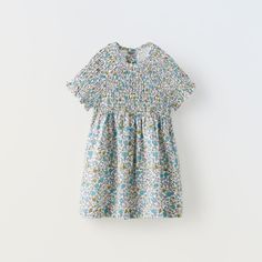 Color: Multicolor, Size: 18-24 Months Light Blue Cotton Flutter Sleeve Dress, Light Blue Cotton Dress With Flutter Sleeves, Blue Twirl Dress For Spring Playwear, Blue Ruffled Short Sleeve Twirl Dress, Blue Short Sleeve Twirl Dress With Ruffles, Blue Twirl Dress With Ruffles And Short Sleeves, White Floral Print Dress For Playdate, Playful Light Blue Cotton Dress, Cute Zara Dresses For Playtime