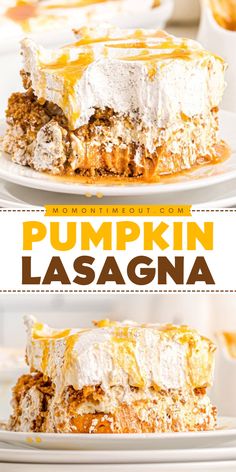 A no-bake pumpkin dessert lasagna for your Thanksgiving dinner party! It's an easy Thanksgiving dessert you can make ahead. Layered with ginger snap crust, mousse, pudding, and whipped topping, this pumpkin lasagna is a showstopper! Save this easy pumpkin recipe! Pumpkin Lasagna Dessert, No Bake Easy Dessert, Lasagna Dessert, Dessert Lasagna, Pumpkin Lasagna, Bake Easy, Thanksgiving Desserts Easy, Pumpkin Pudding