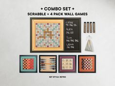 the combo set includes four square and 4 pack wall games