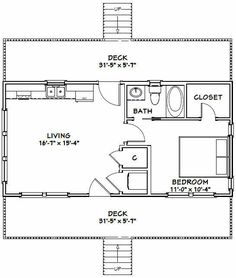 the floor plan for a two bedroom cabin with loft and living room, as well as a