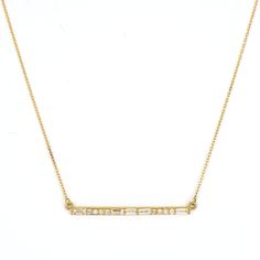 PP07F20-WD-18-Y Diamond Bar Necklace, Gold Bar Necklace, Circle Diamond, Fall Jewelry, Yellow Gold Chain, Gold Bar, Baguette Diamond, Bar Necklace, White Diamond