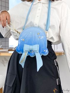 Bird in Bag - Japanese-Style Jellyfish-Shaped Crossbody Bag with Bow Decoration, Versatile Single Shoulder Jellyfish Clothes, Ocean Backpack, Blue Clothes Aesthetic, Quirky Accessories, Funky Bags, Cute Shoulder Bag, Jelly Bag, Fish In A Bag, Blue Purse