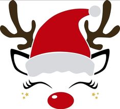 a santa hat with reindeer antlers on it's head and nose is shown