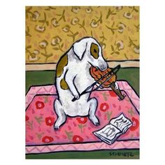 a painting of a dog playing the violin