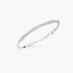 Diamond Half Pavé Oval Bracelet, White Gold | Spiral | GraffA7 Designer White Gold Bangle, Graff Bracelet Diamond, White Diamond Bangle Fine Jewelry, Luxury White Diamond Bangle, Graff Bangles, Diamond Shaped Engagement Ring, Oval Bracelet, Graff Jewelry, Rare Diamonds