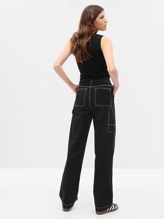 Mid Rise Loose Carpenter Pants | Gap Carpenter Pants, Utility Pants, Petite Size, Stretch Cotton, Casual Chic, Mid Rise, Gap, Pants For Women, Stitching