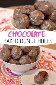 chocolate baked donut holes in bowls on a table