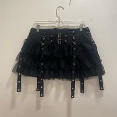 Gothic Black Ruffle Skirt With Belt And Buckle Detailing Would Fit A Size Small With Wide Hips Or A Medium With A Small Butt Size Small - A Smaller Medium Brand New Super Cute Skirt Emo Skirt, Goth Skirts, Black Ruffle Skirt, Gothic Skirt, Gothic Skirts, Skirt With Belt, Cute Skirt, Cute Skirts, Black Ruffle